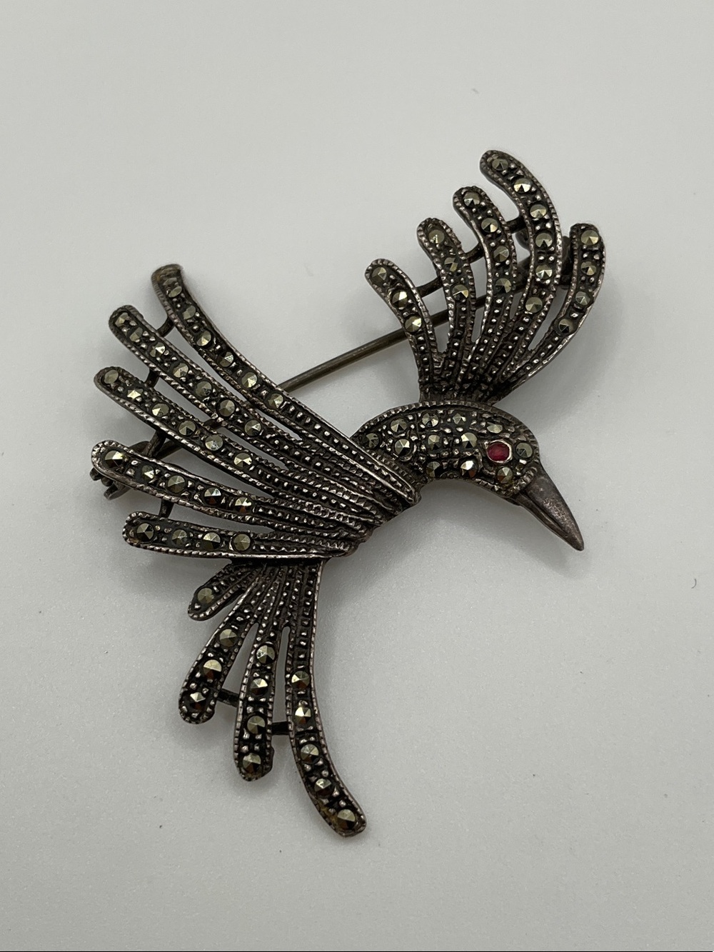 Vintage Sterling Silver Brooch Pin with Marcasite